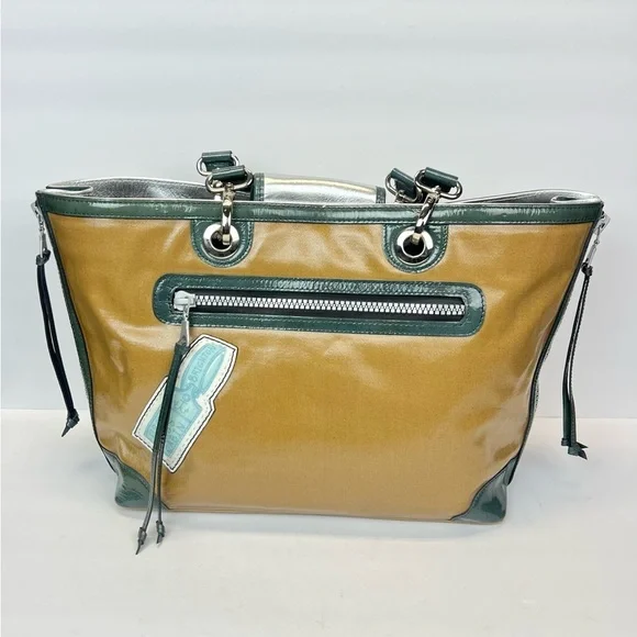 Brighton Fashionista Yellow Coated Canvas Leather Handbag World Travel Tote - Picture 4 of 15